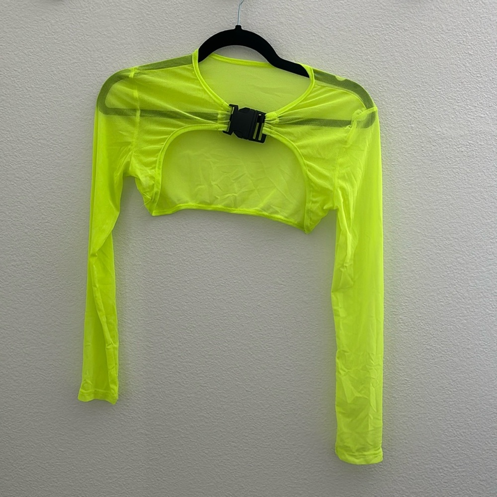 Neon cropped mesh long sleeves